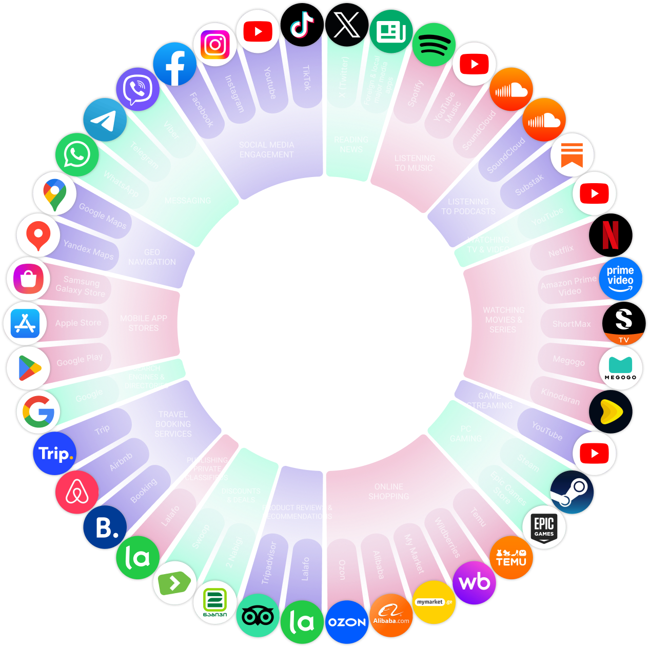 Diagram: structure of Georgia's digital market - shares of Google, Facebook, TikTok 3